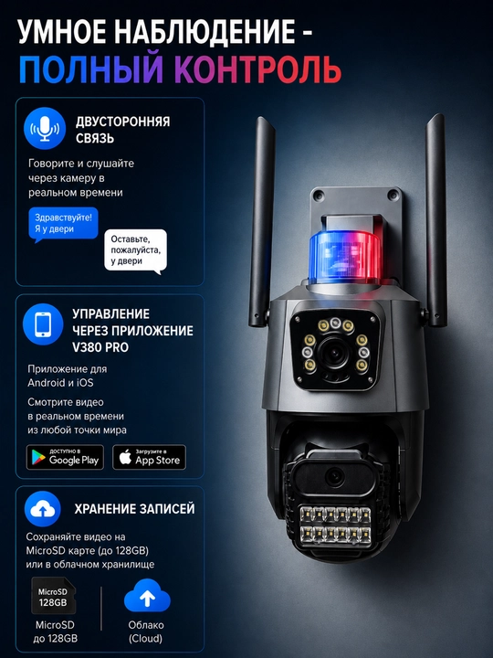 Tashqi Wifi kamera V380 pro ikki linzali online video kuzatuv