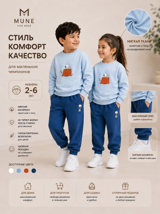Детский хлопковый спортивный костюм с принтом