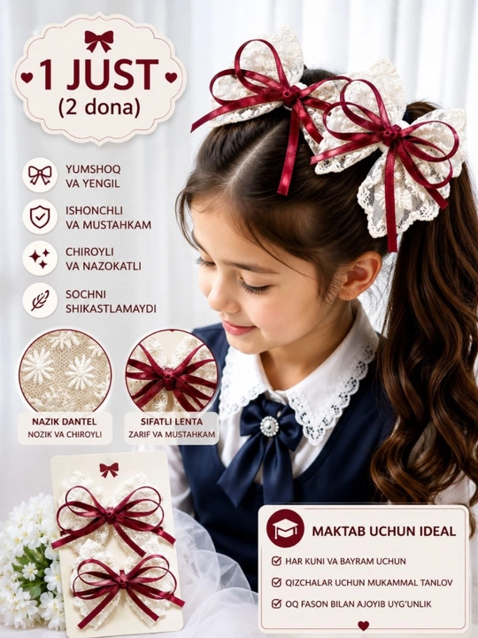 Bantik zakolka qizlar uchun soch qisqichi atlas band maktab bog‘cha bayram soch bezagi