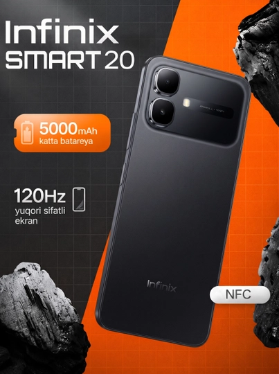Infinix Smart 20 4GB/128GB NFC smartfon, 120Hz ekran, 5000mAh, 1 yil kafolat - 