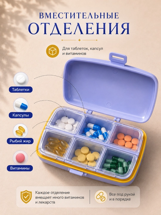 Таблетница органайзер контейнер неделька для хранения таблеток утро, день и вечер 7 дней