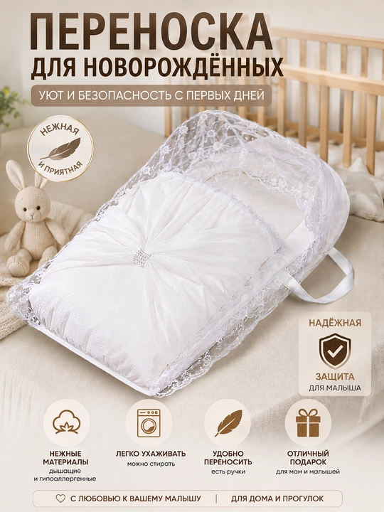 Люлька-переноска Baby Nest для новорождённых с кружевом, мягкий кокон для малыша - 