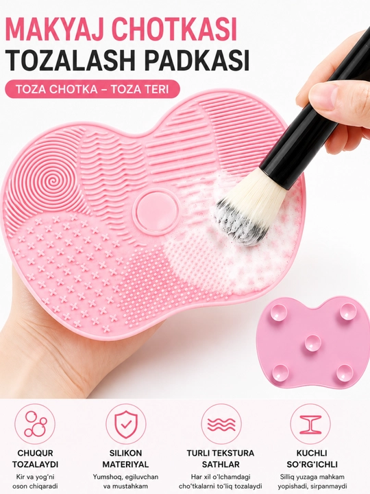 Makiyaj cho'tkasi tozalash, silikon cho'tka yuvish gilamchasi kosmetik cho'tka tozalagich - 