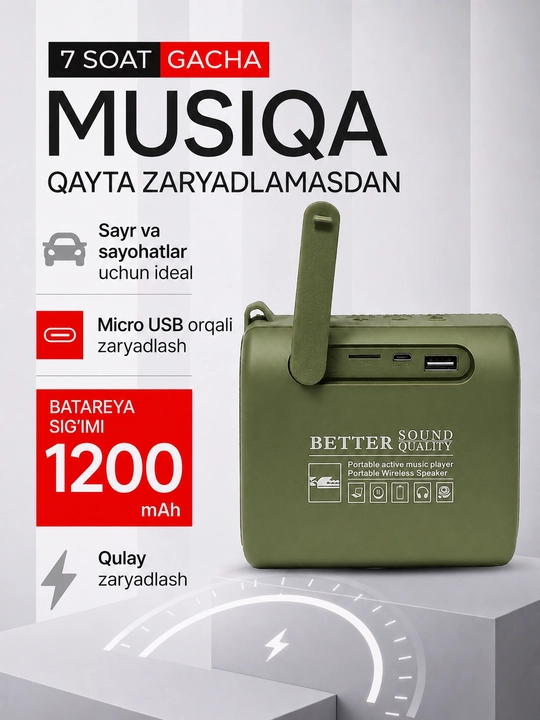 Simsiz mini kalonka KOLEER S31, portativ bluetooth kolonka, IPX7 suvga chidamli karnay