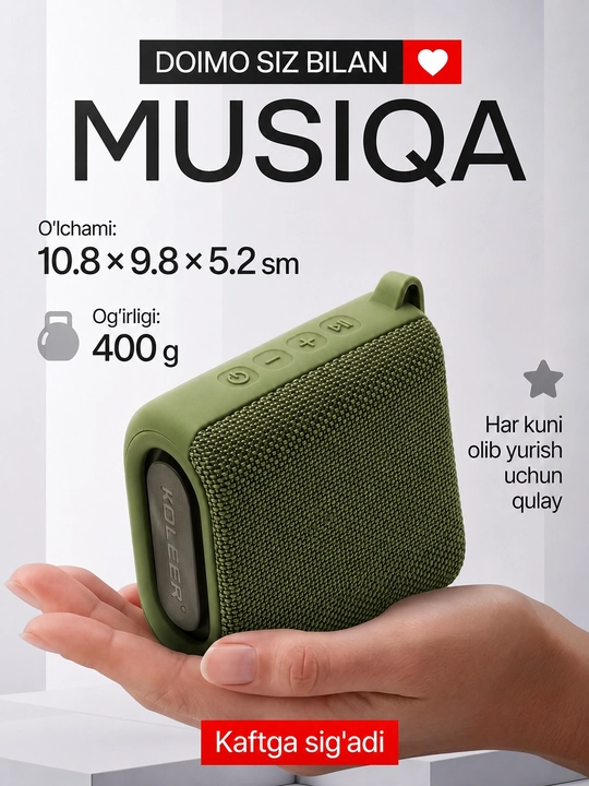 Simsiz mini kalonka KOLEER S31, portativ bluetooth kolonka, IPX7 suvga chidamli karnay