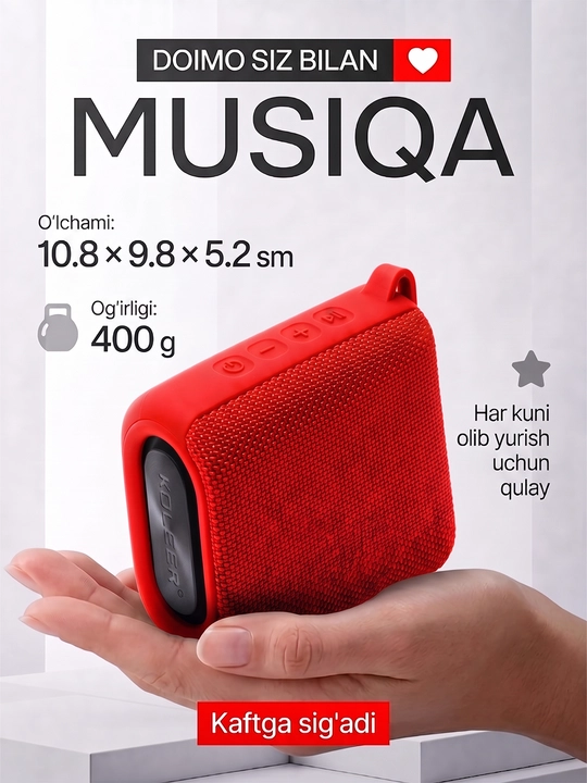 Simsiz mini kalonka KOLEER S31, portativ bluetooth kolonka, IPX7 suvga chidamli karnay