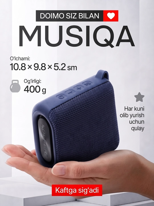 Simsiz mini kalonka KOLEER S31, portativ bluetooth kolonka, IPX7 suvga chidamli karnay
