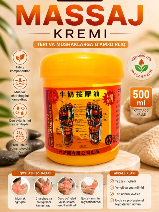 Massaj uchun, mushaklar uchun, orqa uchun, bo‘shashtiruvchi krem