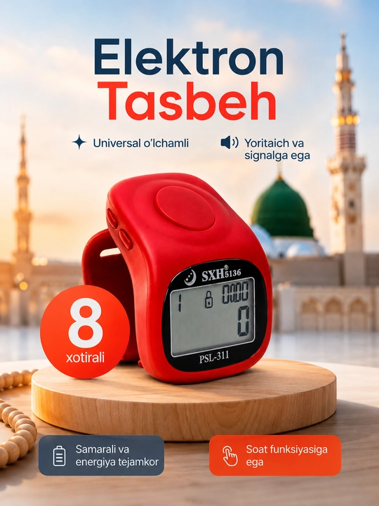 Elektron tasbeh, tasbeh-soat, yoritgichli ekran - 