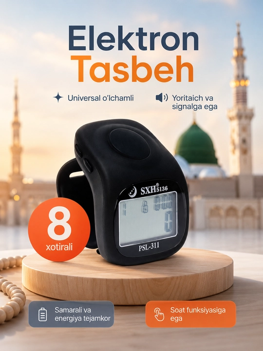 Elektron tasbeh, tasbeh-soat, yoritgichli ekran - 