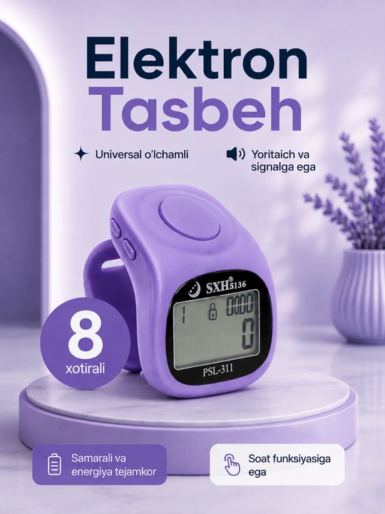 Elektron tasbeh, tasbeh-soat, yoritgichli ekran - 