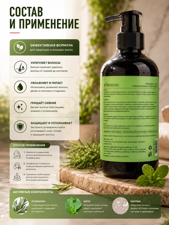 KO‘RMESIC Rosemary Mint Strengthening Conditioner soch uchun konditsioneri - 450 ml