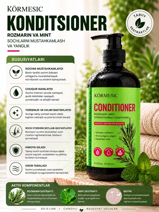 KO‘RMESIC Rosemary Mint Strengthening Conditioner soch uchun konditsioneri - 450 ml