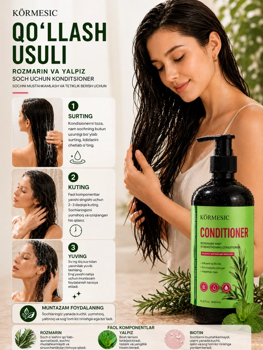 KO‘RMESIC Rosemary Mint Strengthening Conditioner soch uchun konditsioneri - 450 ml