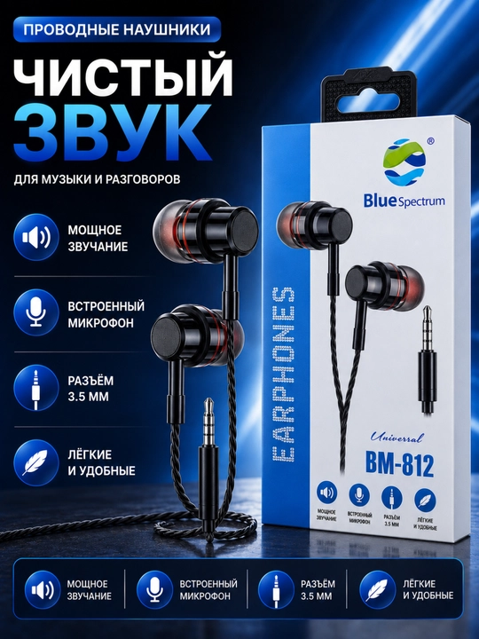 Проводные наушники, вкладыши, с микрофоном, белые, BLUE SPECTRUM - 