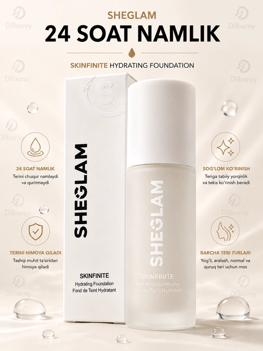 Sheglam makiyaj uchun asos, yuz uchun namlovchi tonal krem SKINFINITE 40 ml - 