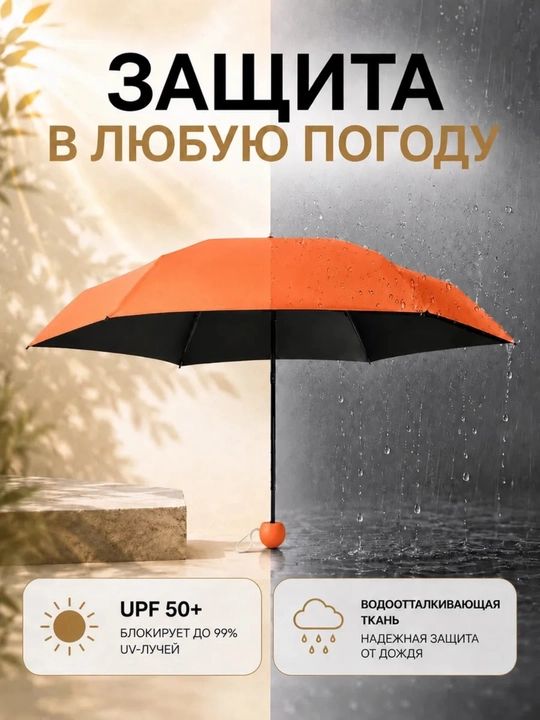 Мини зонт, компактный зонт, зонтик капсула, механический, 8 спиц, UPF50+, белый зонтик