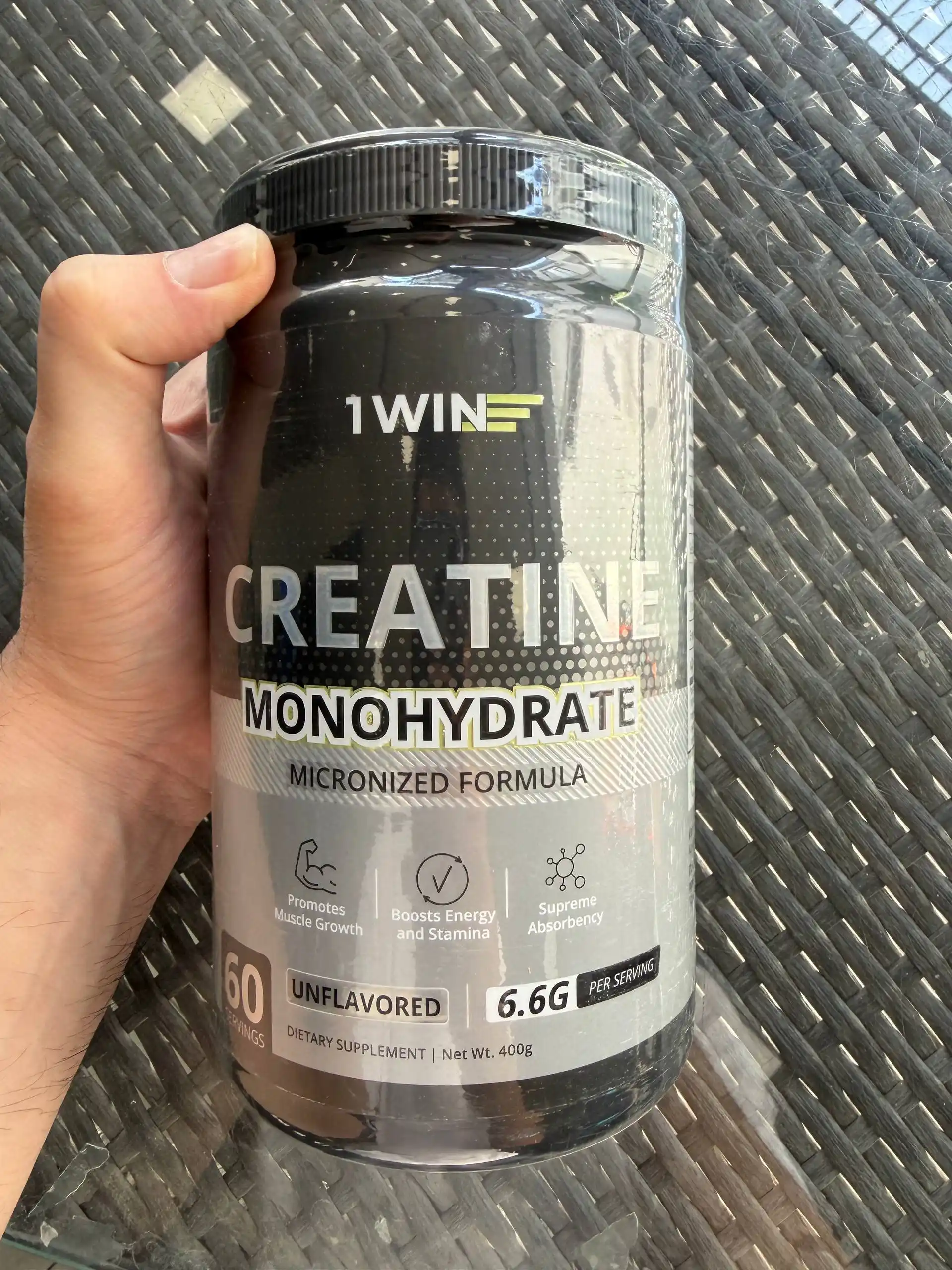 Kreatin monogidrat 1WIN, 400 gr, 60 porsiya, tamsiz