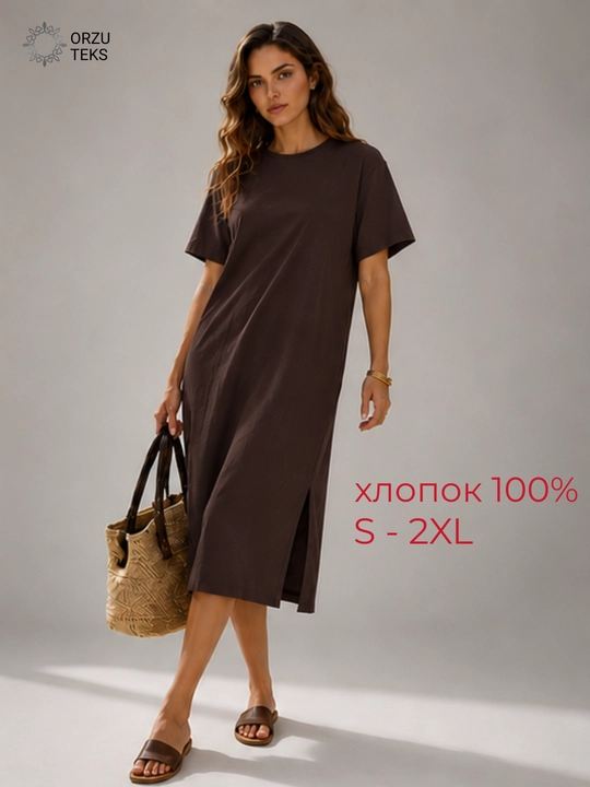 Платье женское, повседневное, длинное, миди, свободное, 100% хлопок, ORZU-TEKS - 