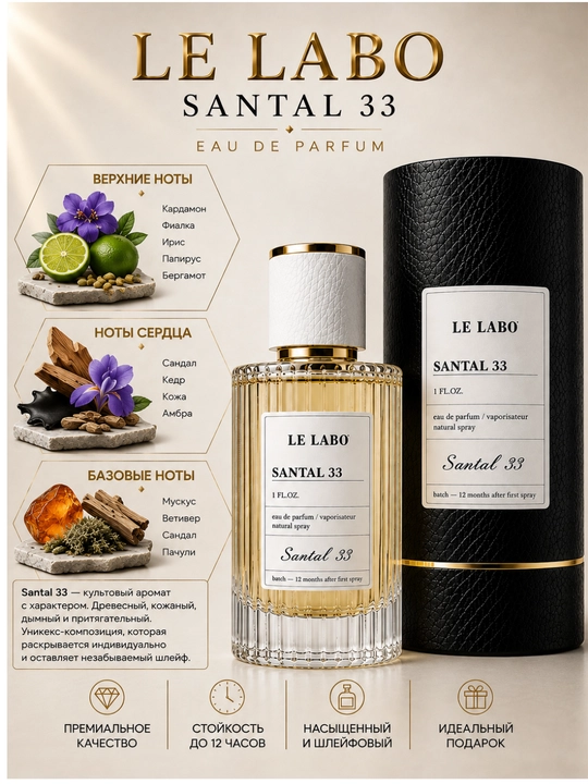 Парфюмерная вода Le Labo Santal 33, для мужчин и женщин, 30 мл, 50 мл 100 мл - 