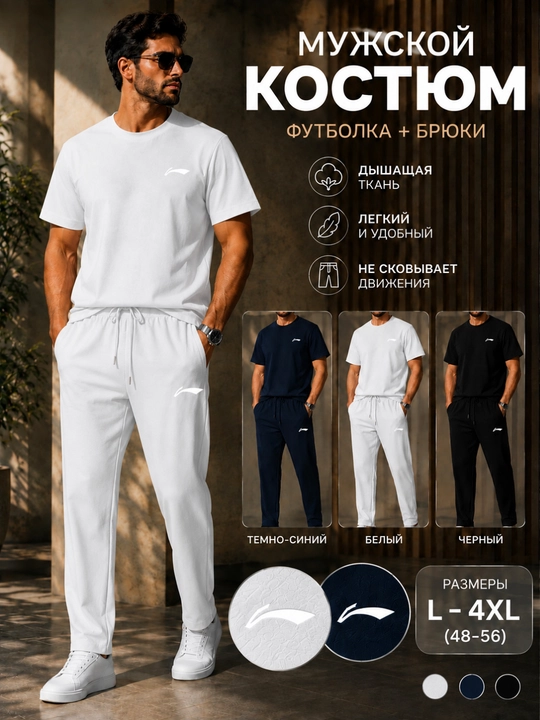 Erkaklar sport kostyumi, futbolka va shim, komplekt to'plam - 