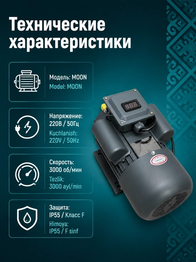BosimPro MOON, bir fazali elektr dvigatel 3 kW, 220V, 3000 ayl/min,3 kVt / 2,2 kVt