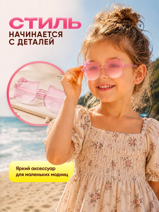 Детские солнцезащитные очки для девочки, кошачьи ушки, модные