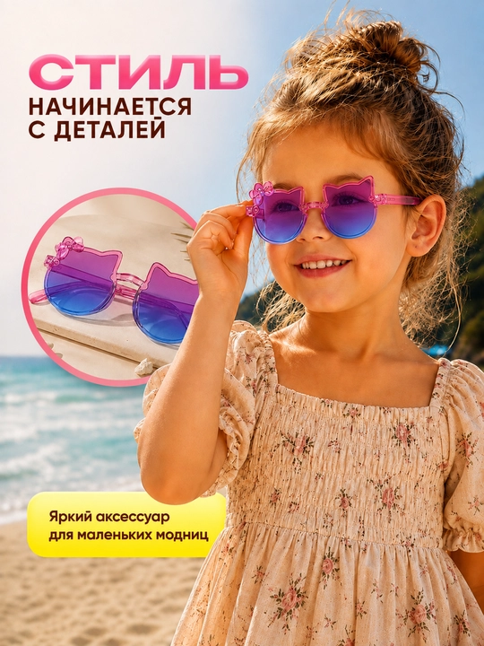 Детские солнцезащитные очки для девочки, кошачьи ушки, модные