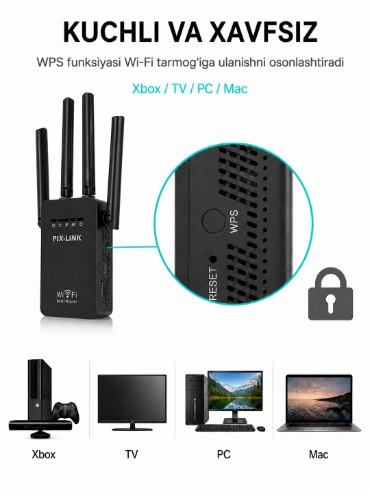 Mini Wi-Fi router, signal kuchaytirgich va repetitor, 3 tasi 1 da