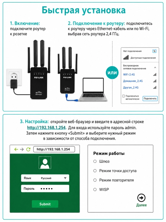 Mini Wi-Fi router, signal kuchaytirgich va repetitor, 3 tasi 1 da