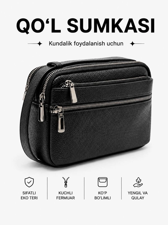 Erkaklar uchun qo‘l sumkasi, ko‘p bo‘limli - 