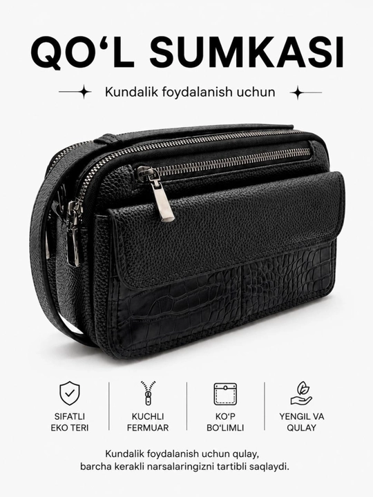 Erkaklar uchun qo‘l sumkasi, ko‘p bo‘limli - 