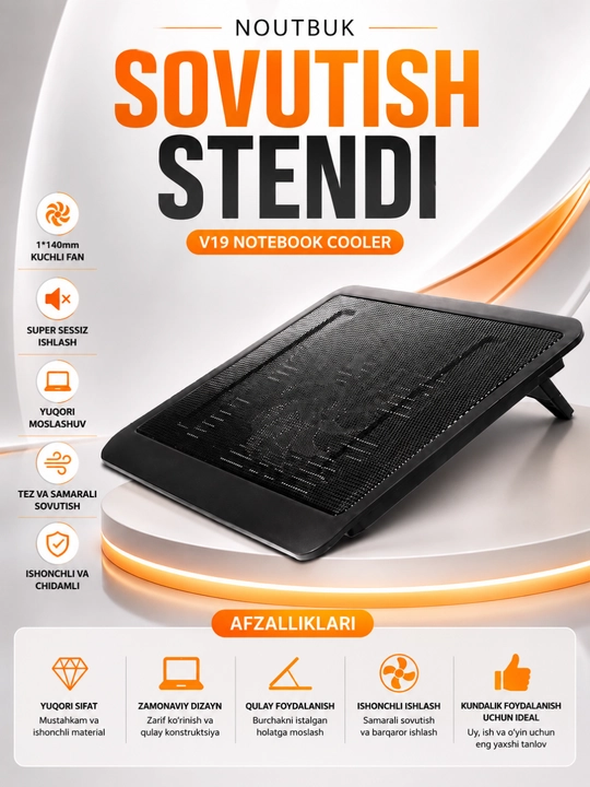 Taffware notebook cooler sovutish stendi – 9–17" noutbuklar uchun usb cooler pad - 