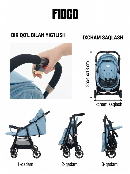 Bolalar sayr aravachasi FIDGO, kapyushon va buyumlar savati bilan