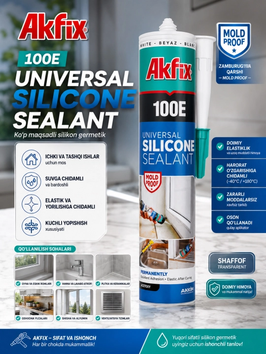 Аkfix universal silicone 100E, герметик, монтажный клей - 