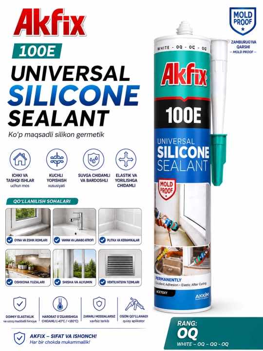 Аkfix universal silicone 100E, герметик, монтажный клей
