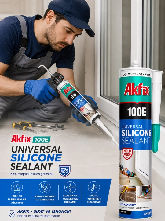 Аkfix universal silicone 100E, герметик, монтажный клей