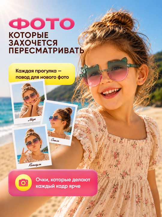 Детские солнцезащитные очки для девочки, кошачьи ушки, модные