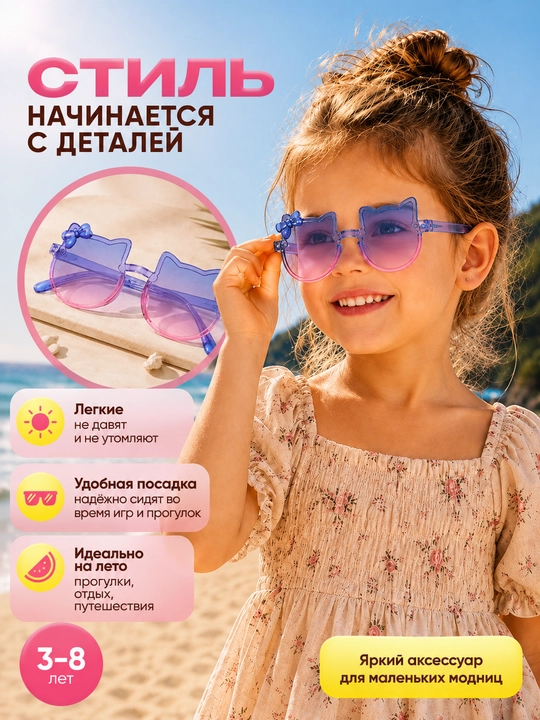 Детские солнцезащитные очки для девочки, кошачьи ушки, модные