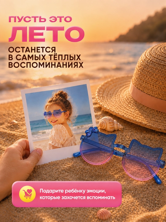 Детские солнцезащитные очки для девочки, кошачьи ушки, модные