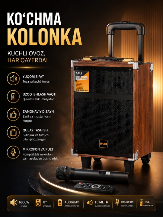 Simsiz mikrofon va pultli ko‘p funksiyali Bluetooth karaoke karnay - 
