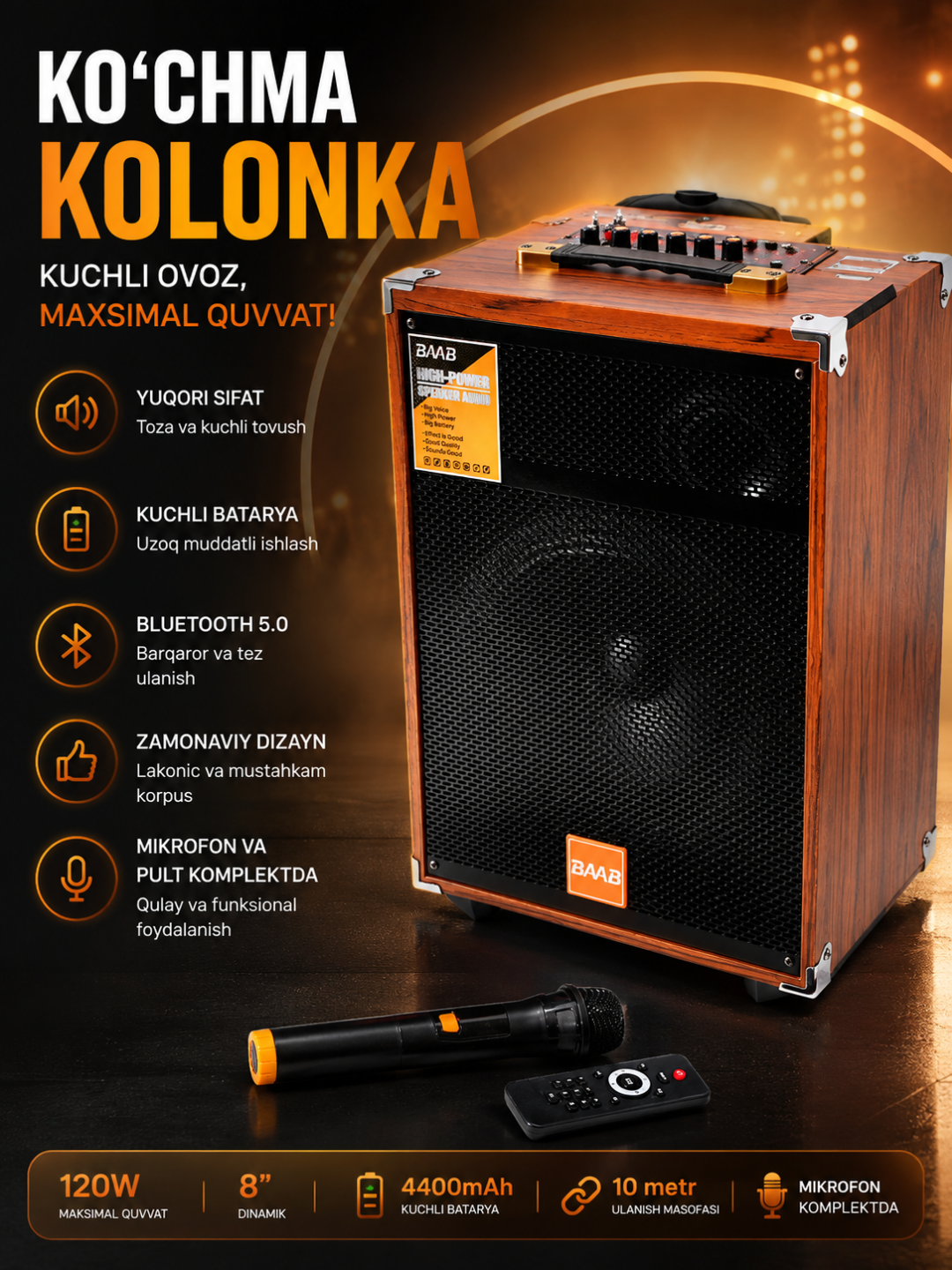 Simsiz mikrofon va pultli ko‘p funksiyali Bluetooth karaoke karnay - 