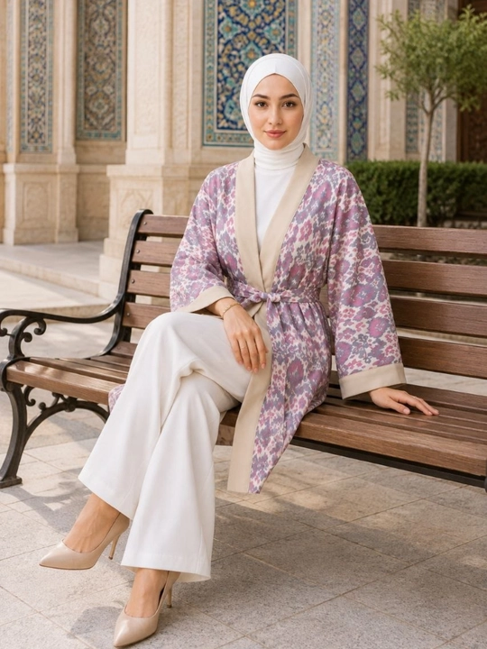 Ayollar poncho kardigan3 oversize, 48–56, milliy ikat naqshli, belbog‘li kimono