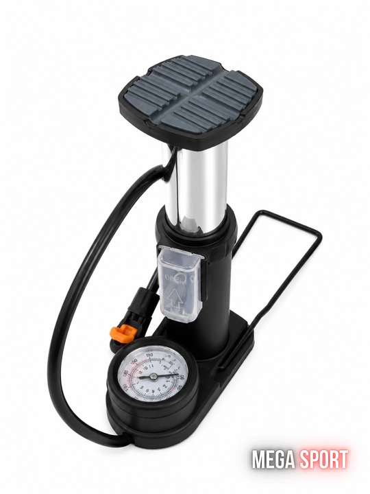 Ножной насос для мячей и велосипедов - с манометром, 160 PSI, с адаптерами