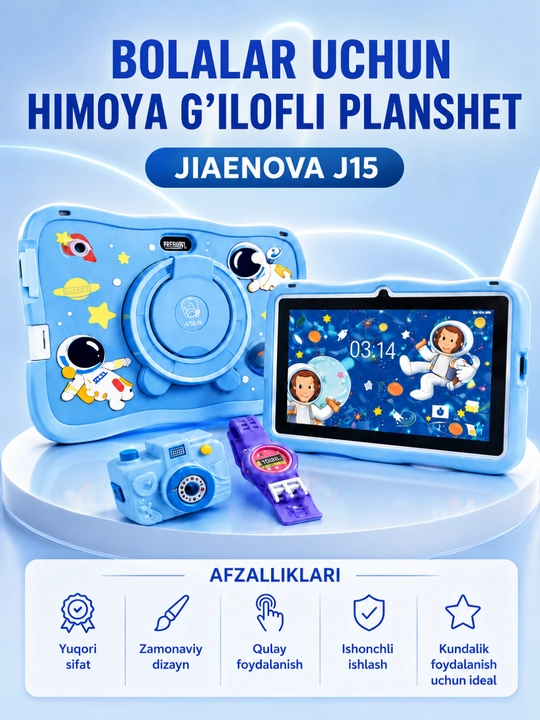 Jiaenova J15 bolalar plansheti Himoya g‘ilofi, kamera va aqlli soat to‘plamda - 