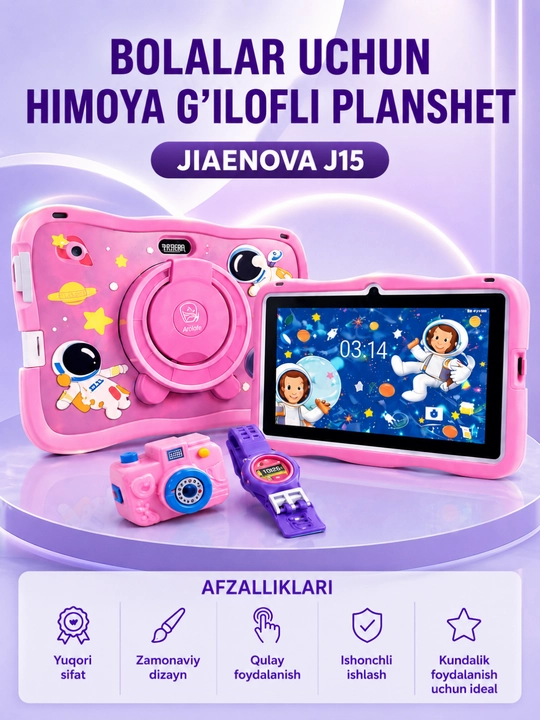 Jiaenova J15 bolalar plansheti Himoya g‘ilofi, kamera va aqlli soat to‘plamda - 