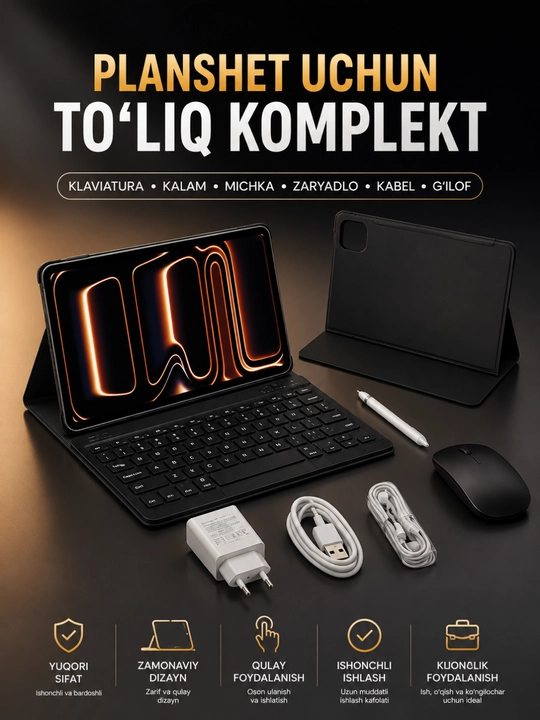Planshet to‘plami Klaviatura, sichqoncha, stilus va g‘ilof To‘liq to‘plam - 