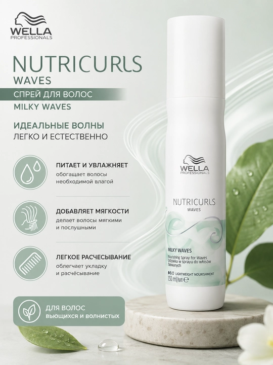 NUTRICURLS Milky Waves Spray Несмываемое молочко-спрей, 150 мл - 