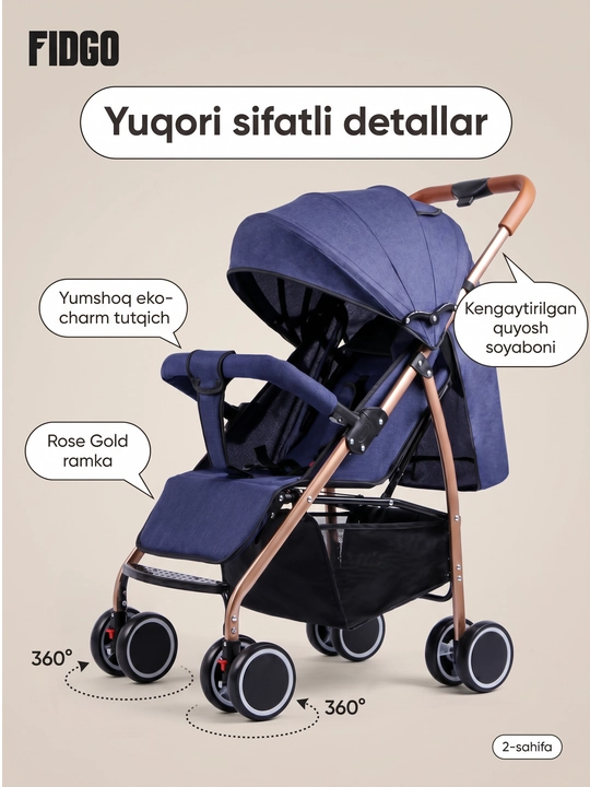 Коляска прогулочная FIDGO для детей, складная, с капюшоном и корзиной