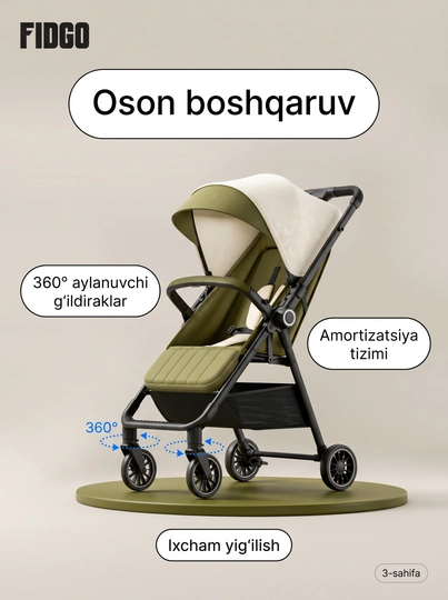 Коляска прогулочная детская FIDGO, складная, с капюшоном и корзиной